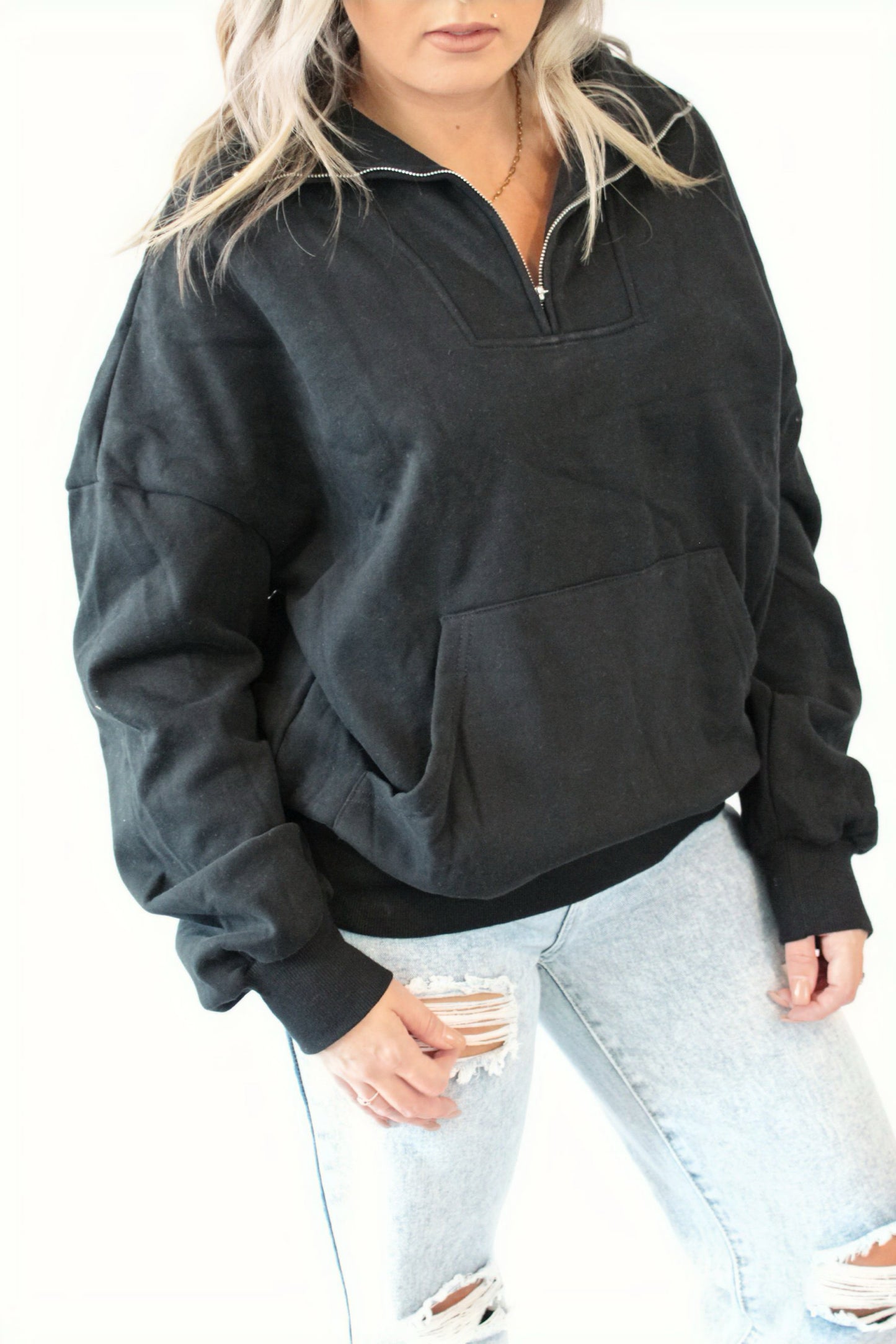 Cozy Half Zip Sweatshirt - Black