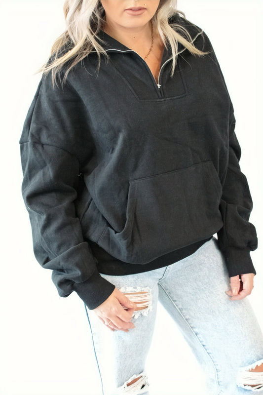 Cozy Half Zip Sweatshirt - Black