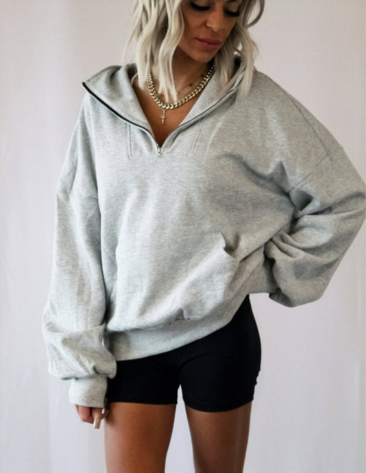 Cozy Half Zip Sweatshirt - Gray