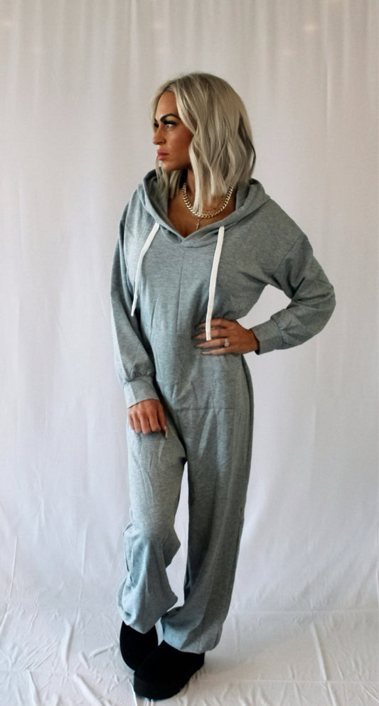 One & Done Long Sleeve Jumpsuit - Gray